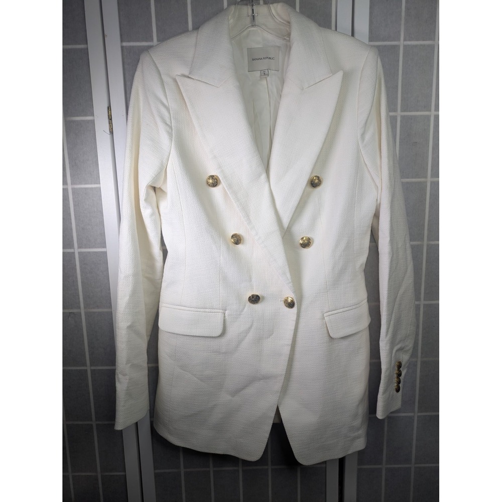Banana Republic Women's Blazer 6 Tall White Jacket Double Breasted Textured EUC
